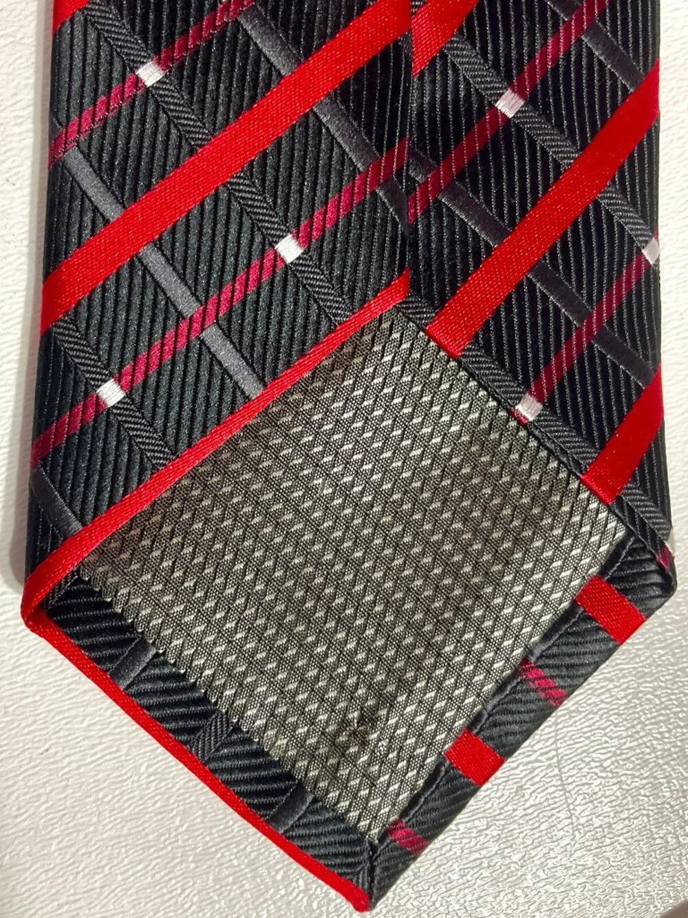 Bill Robinson Mens Tie Black Red White Plaid